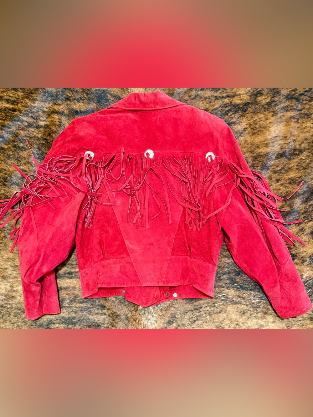 Rare Vintage Excellent Stylists NYC Fringe Red Suede Jacket Western  Boho-Size M